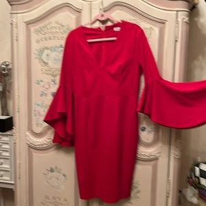 Sexy yet demure lipstick red dress I’m 5’4 it’s midi length on me never worn
